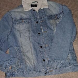 Carbon Light Blue Denim Jacket with White Collar Mens Size XXL